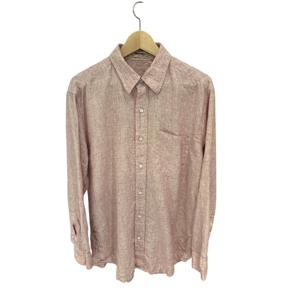 Fabindia Mens Red Linen Button-Up Long-Sleeve Shirt Size 40